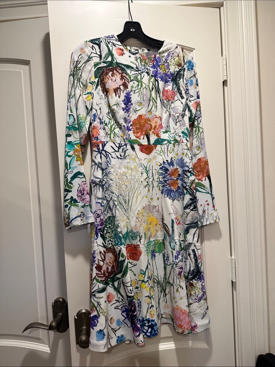 Lela Rose Dresses & Skirts - Floral Print Long Sleeve Midi Dress - White Multi